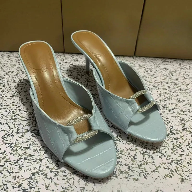 LIZAKOSHT  -  Summer Women High Heels Sandals Square Buckle Diamond Open Toe Slingbacks Zapatos De Mujer Female Mules Shoes