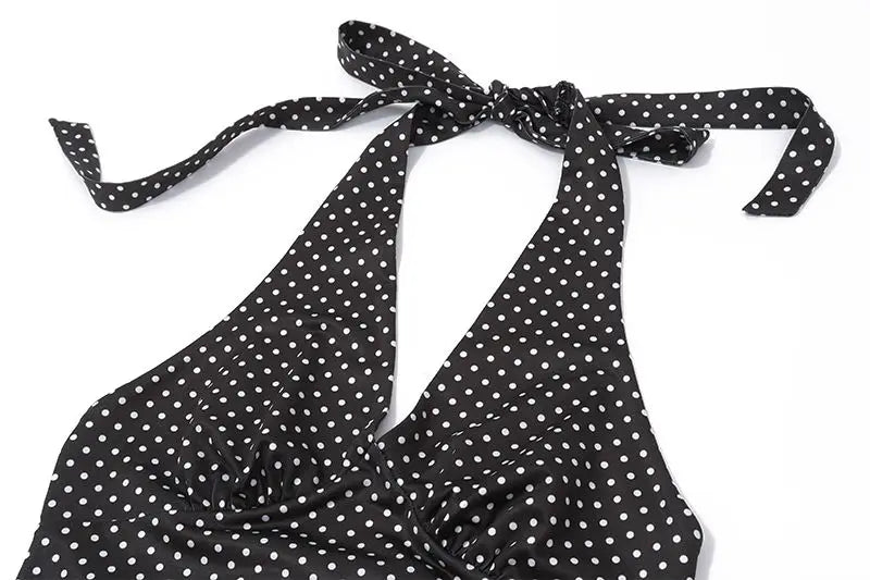 LIZAKOSHT  -  Bandage Halter Dress Women Dot Print Low-Neck Backless Elegant Sexy Skinny Vacation Summer Trend Beach Party Vestidos