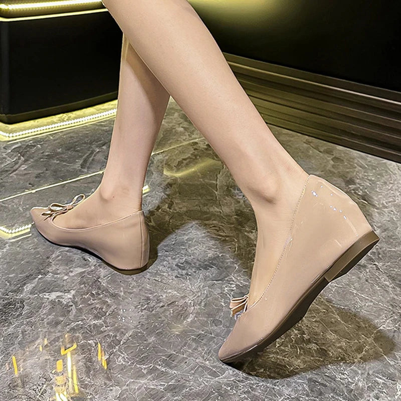 LIZAKOSHT  -  Elegant Ladies Pointed Toe Flats Bowtie Wedges Shoes Woman High Increase Dress Slip On Ballets Princess Ladies Party Bridal Shoe