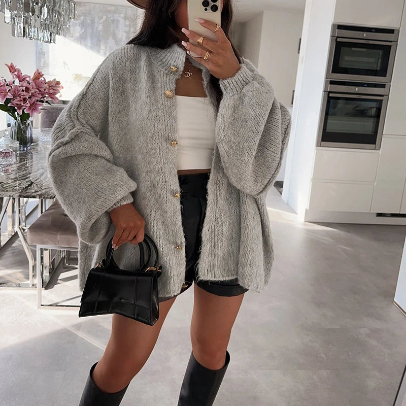 LIZAKOSHT  -  Autumn Winter Solid Loose Sweater Cardigans Women Single Breasted Commuter Knitwear Top Fashion Long Sleeve Warm Sweaters Jumper