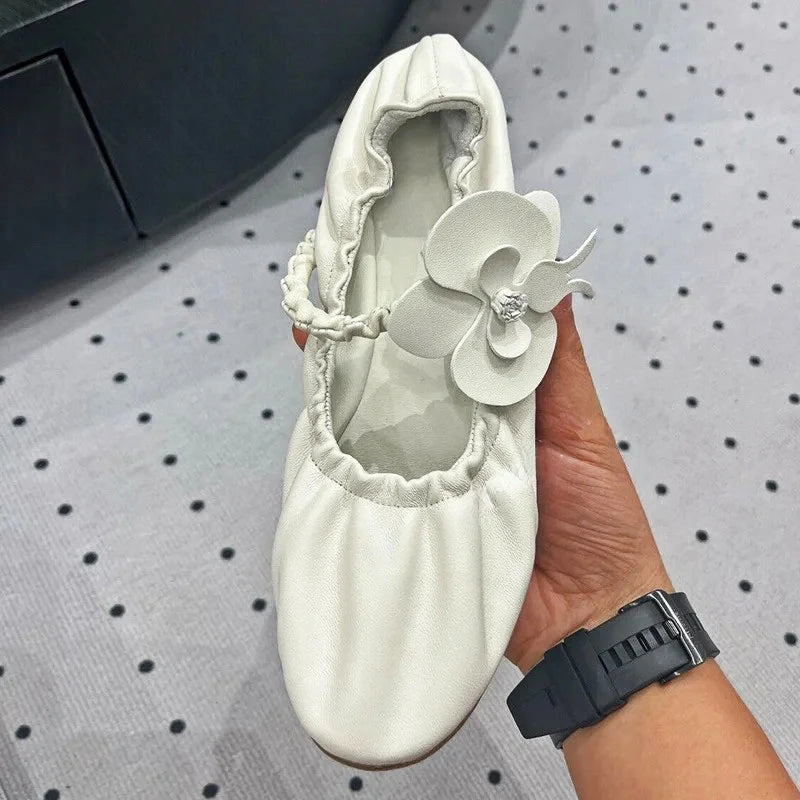 LIZAKOSHT  -  New Flower Flat Mary Jane Shoes Women Round Toe Comfy Casual Loafers White Fashion Brand Mule Shoes Designer Floral Ballet Shoes