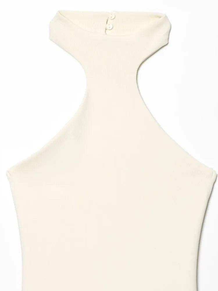 LIZAKOSHT  -  Sexy Halter Spliced Long Dress Women Solid Backless Sleeveless Midi Dresses 2025 New Summer Elegant Evening Gown Party Dresses