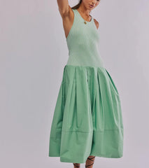LIZAKOSHT  -  Women Drop Waist Midi Dress Summer Sleeveless Patchwork Tank Dress Y2k Bubble Hem A Line Maxi Dress with Pockets