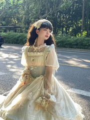 LIZAKOSHT  -  Blue Gradient Printing Lolita Fishbone Dress JSK Elegant Gorgeous