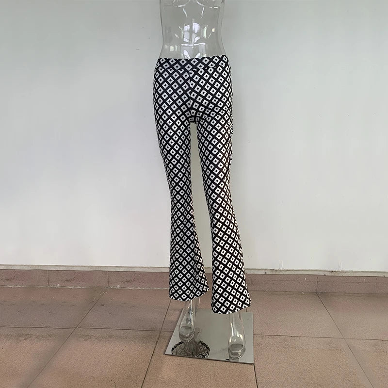 LIZAKOSHT  -  Lady Boho Style Elastic High Waist Tight-fitting Flare Pants Aesthetic Printing Holiday All-match Trendy Trousers Leggings