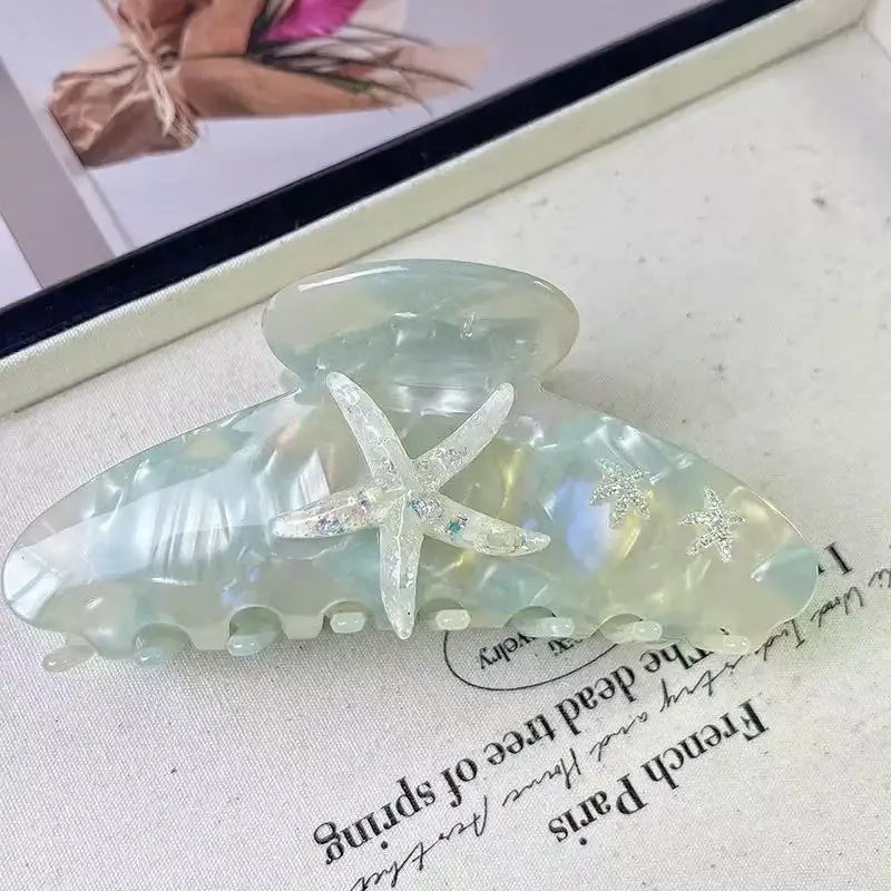 LIZAKOSHT  -  1pc Large Diamond Set Starfish Hair Clip，Summer Beach Starfish Hair Clip，Non Slip Acetate Power Hold Chin Hair Clip