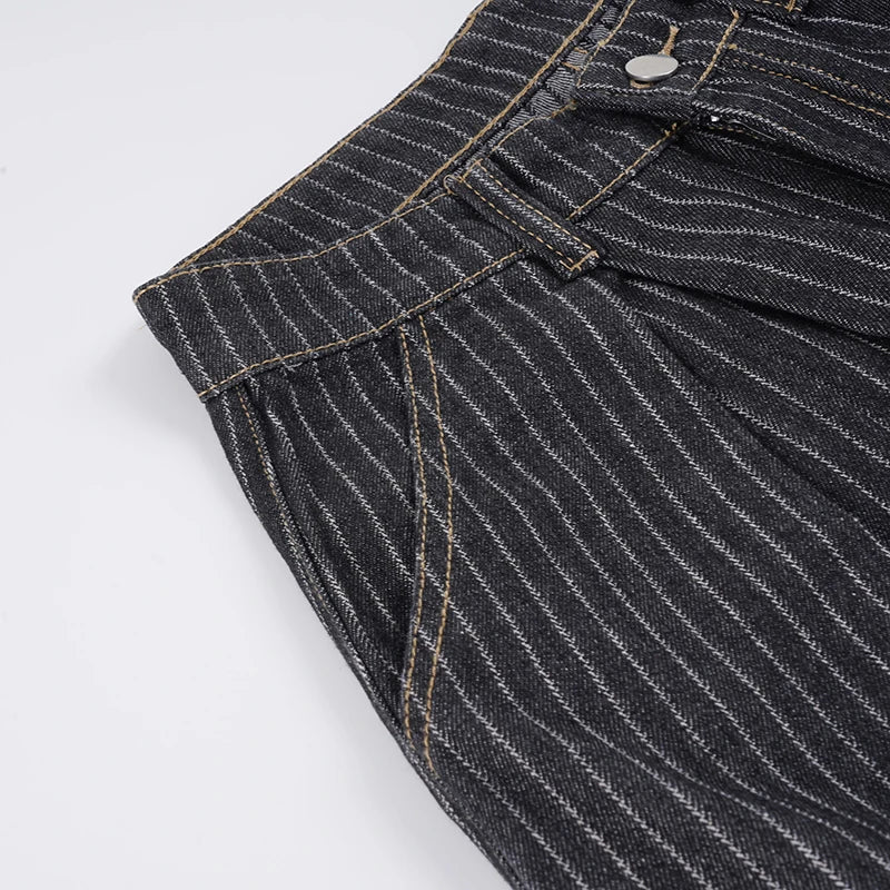 LIZAKOSHT  -  Women Striped Relaxed Fit Jeans Retro Low Rise Wide Leg Denim Pants Grunge Loose Trousers Spring Y2K Clothes