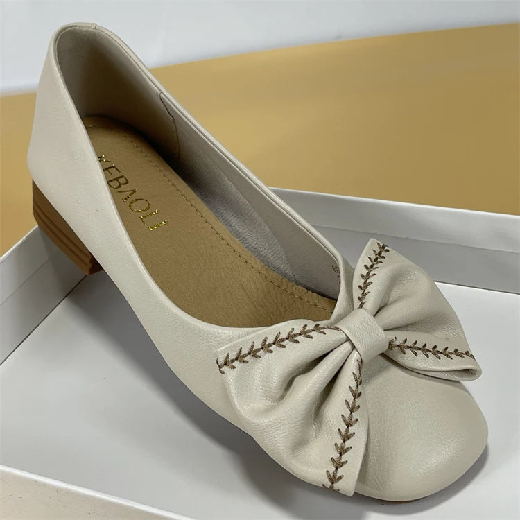 LIZAKOSHT  -  Leather Upaded Mary Jane Flat oes Women's Summer Soft Bot Slip-On Casual oes  Knot Korean Sle Faionable