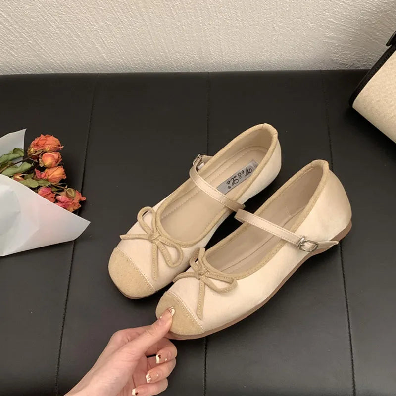 LIZAKOSHT  -  Women Flats Shoes Fashion Brand Shallow Ballet Wedge Heel Ladies Shoes Spring Mary Jane Bow Knot Shallow Ballerina Casual Mujer