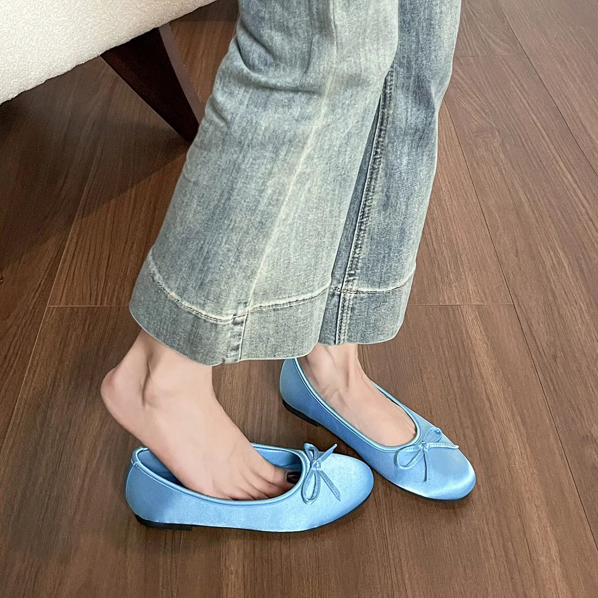 LIZAKOSHT -  Silk Ballets Flats Women Round Toe Bowtie Shoes Soft Roll-Up Loafers Femme Shallow Slip On Ballerinas Ladies Office Moccasins