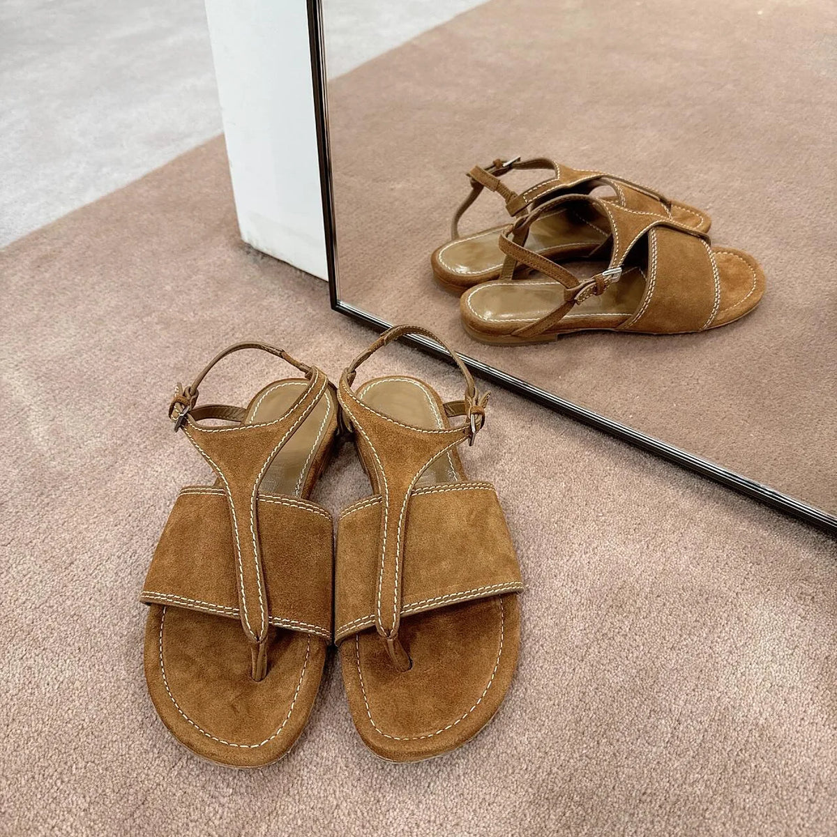 LIZAKOSHT  -  Women's Slippers Summer Sandals New Genuine Leather Flat Women's Shoes Light Slippers Women's Outerwear Casual Flip Flops
