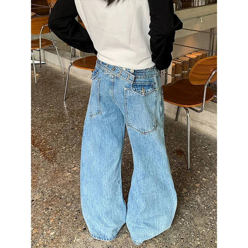 LIZAKOSHT  -  Summer Blue Jeans for Women's Y2K Retro Jeans niche high-end American Retro High Street Straight Leg Cleanfit Knife Pants