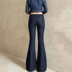 LIZAKOSHT  -  Dark Blue Low-Rise Slim-Fit Flare Jean Y2k Aesthetic 2000s Denim Trousers Chic Sexy Pant Casual Outfit Grunge Fairycore