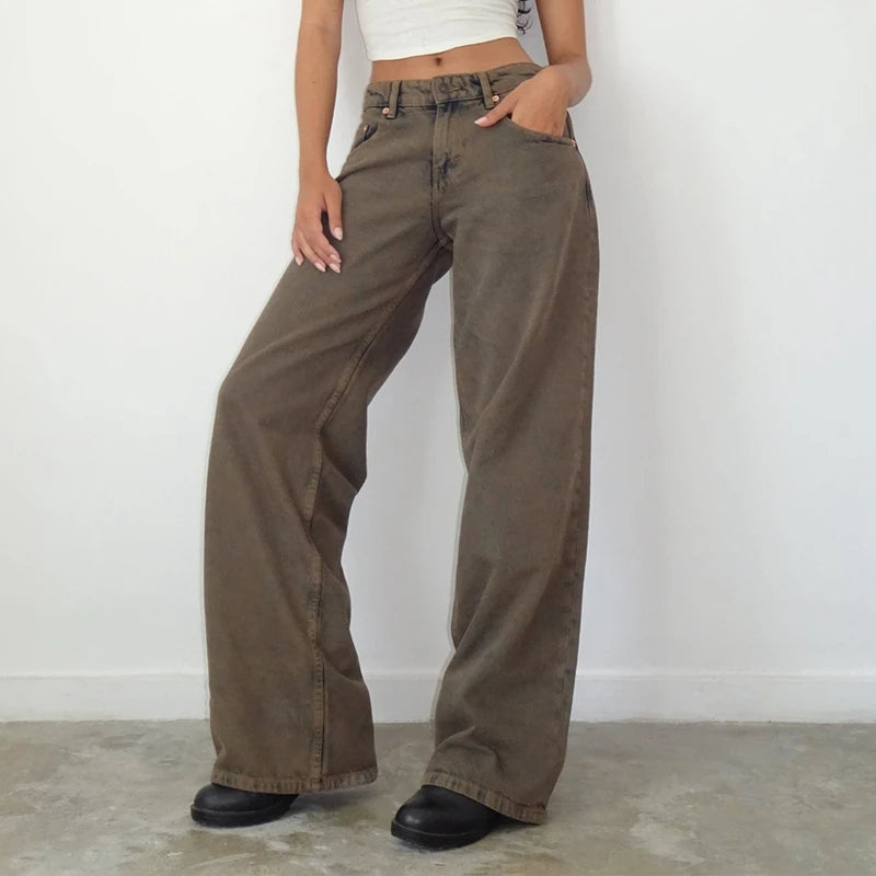 LIZAKOSHT  -  Women Y2K Aesthetic Low Rise Baggy Jeans Loose Fit Boyfriend Straight Wide Leg Denim Pants Trendy Stretch Trousers