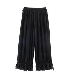 LIZAKOSHT  -  Spring Summer Black Chiffon Lantern Pants Women Spliced Lace Elastic Waist Ruffles Cuff Long Loose Trousers Full Length Bottom