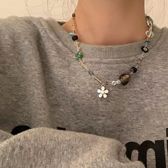 LIZAKOSHT  -  Beaded Clavicle Necklace Acrylic Flower Pendant Neckalces Elegant Accessory Women Neck Jewelry Suitable for Any Dropship
