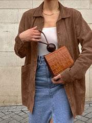 LIZAKOSHT  -  Solid Women Suede Coats Turn-down Collar Single Breasted Pocket Loose Female Jackets 2024 Autumn Winter New Fashion Lady Coats