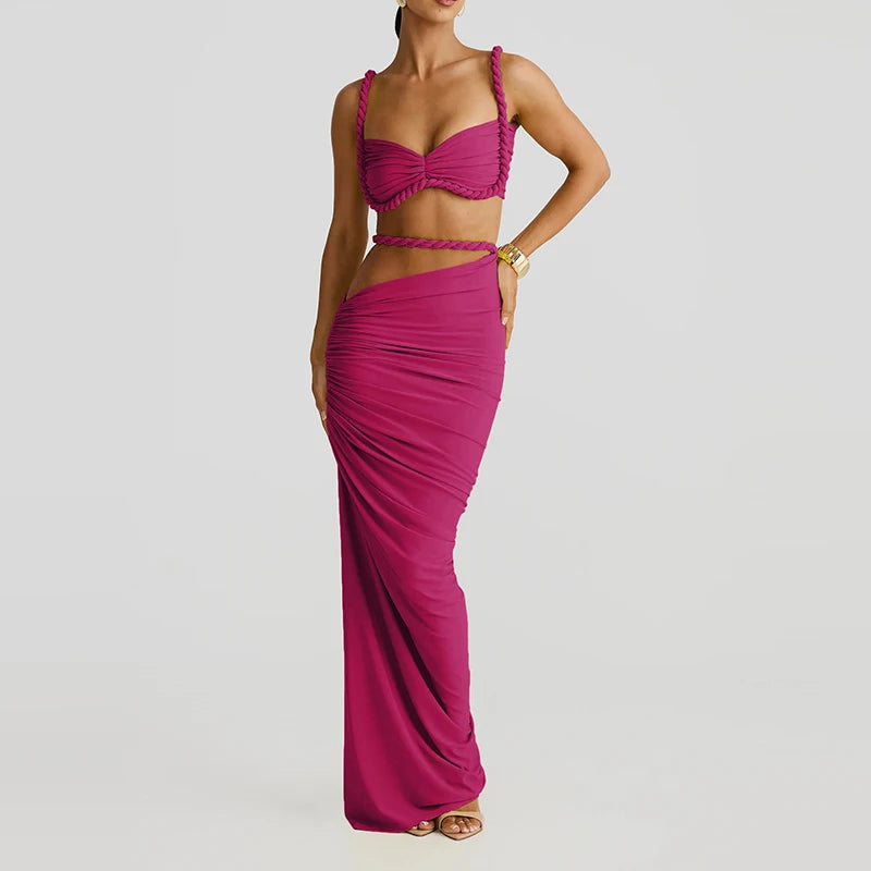 LIZAKOSHT  -  Backless tank top hip hugging skirt seaside vacation style set sexy bikini solid color spring and summer new style set