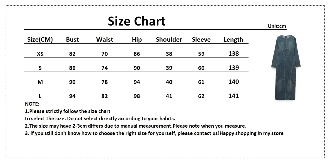 LIZAKOSHT  -  Fashion Women Denim Dress Vintage Blue Long Sleeve Back Zipper Dresses For Women Spring Causal Slim Fit Ladies Long Dresses