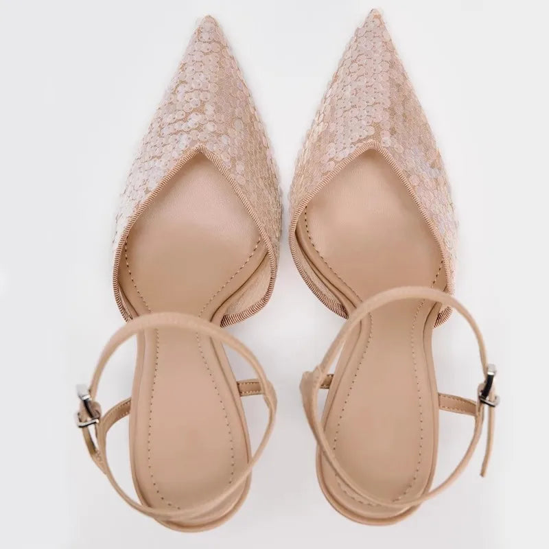 LIZAKOSHT  -  Luxury Sequins Women Pumps for Bridal Wedding Elegant Ankle Strap Sexy super High Heel Shoes Female Designer Slingback Footwear