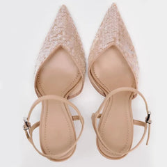 LIZAKOSHT  -  Luxury Sequins Women Pumps for Bridal Wedding Elegant Ankle Strap Sexy super High Heel Shoes Female Designer Slingback Footwear