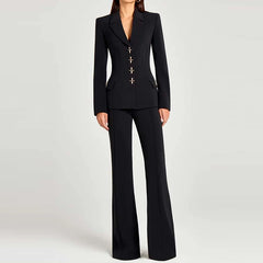 LIZAKOSHT  -  Women's Casual Commuting Solid 3 Piece Suit Elegant Button Long Sleeve Outfits Fashion Vest Top & Long Pant & Blazer Coats Sets