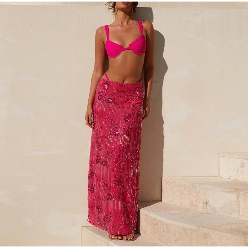 LIZAKOSHT  -  Fashion Print Beading Short Dress For Women Halter Sleeveless Lace Up Backless  Vestidos 2025 Summer Elegant Lady Beach Dresses