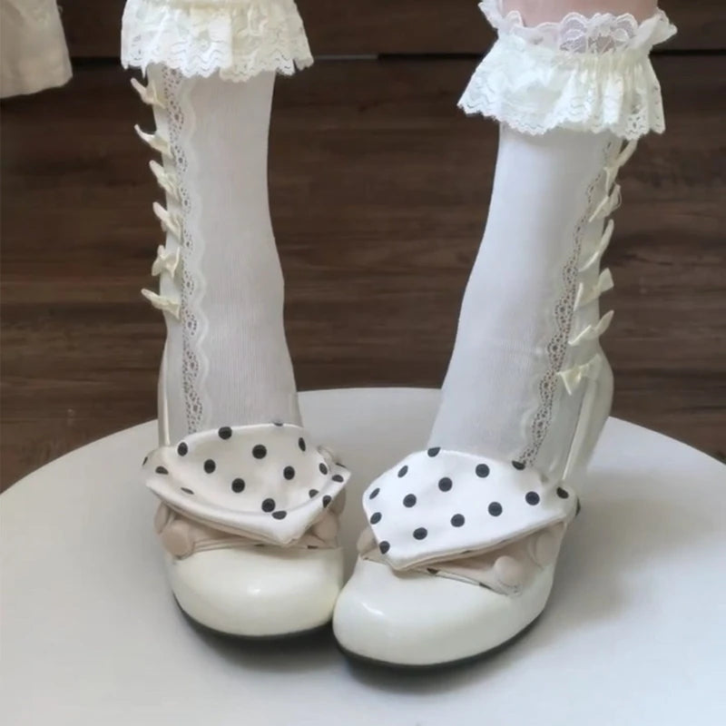 LIZAKOSHT  -  Vintage Polka Dot Thick Heel Women Mary Jane Shoes Outdoor Slip On Pumps Spring Autumn Eelgant Dress Leather Single Shoes