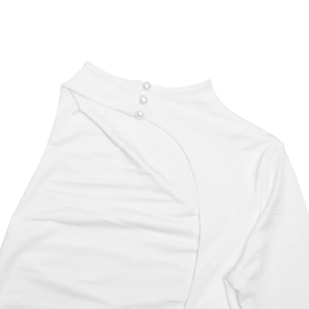 LIZAKOSHT  -  Sexy back Hollow Out Ribbon Women Mini Dress White Long Sleeve Round Neck Dress Winter Skinny Elegant Party Clubwear