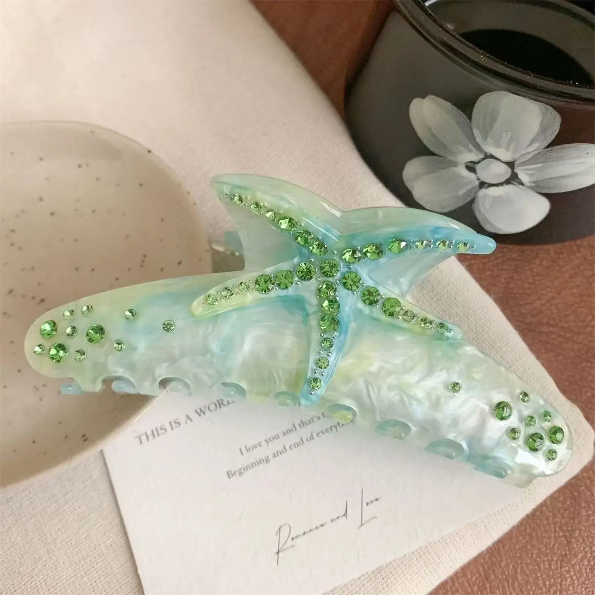 LIZAKOSHT  -  1pc Large Diamond Set Starfish Hair Clip，Summer Beach Starfish Hair Clip，Non Slip Acetate Power Hold Chin Hair Clip