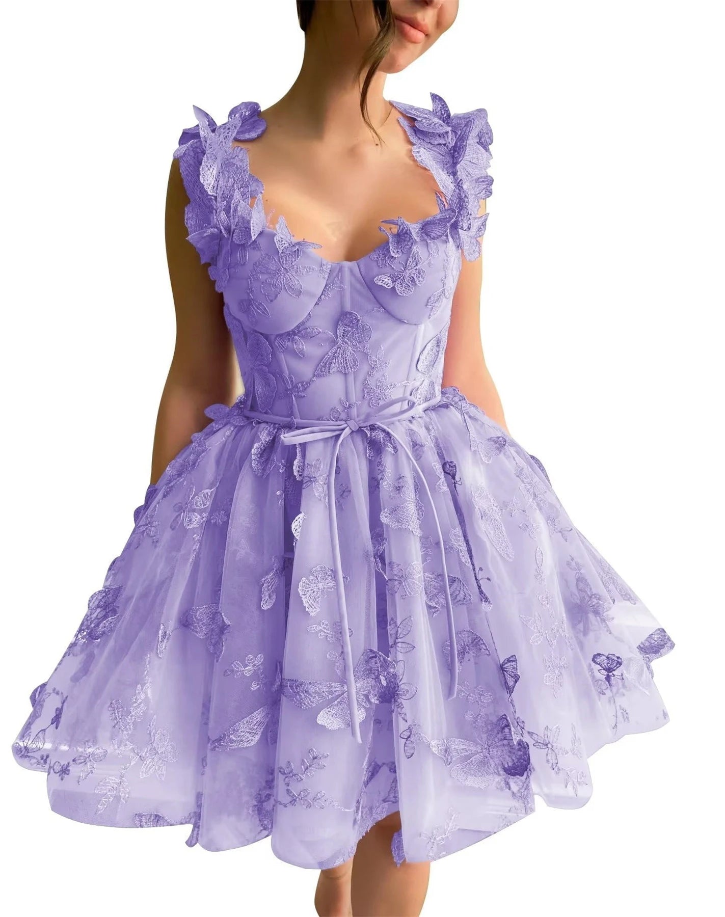 3D Butterfly Tulle Prom Dresses for Women 2024 Lace Applique Princess Long Ball Gown with Slit Graduation School Party Gown