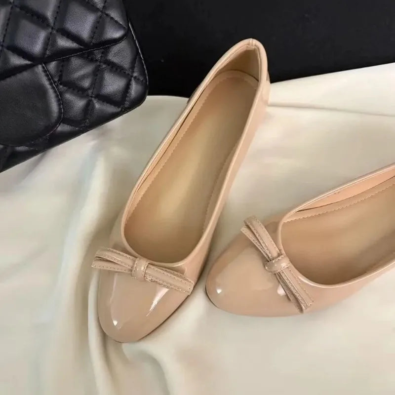 LIZAKOSHT  -   Women Round Toe Knot Decor Mary Jane Ballet Flats Slip on Comfort Non Slip Rubber Sole Flat Heel Daily Commute Casual Footwear