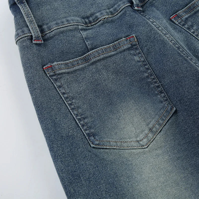 LIZAKOSHT  -  Personality street vintage low-rise jeans breasted slim trousers straight loose women's wide-leg pants