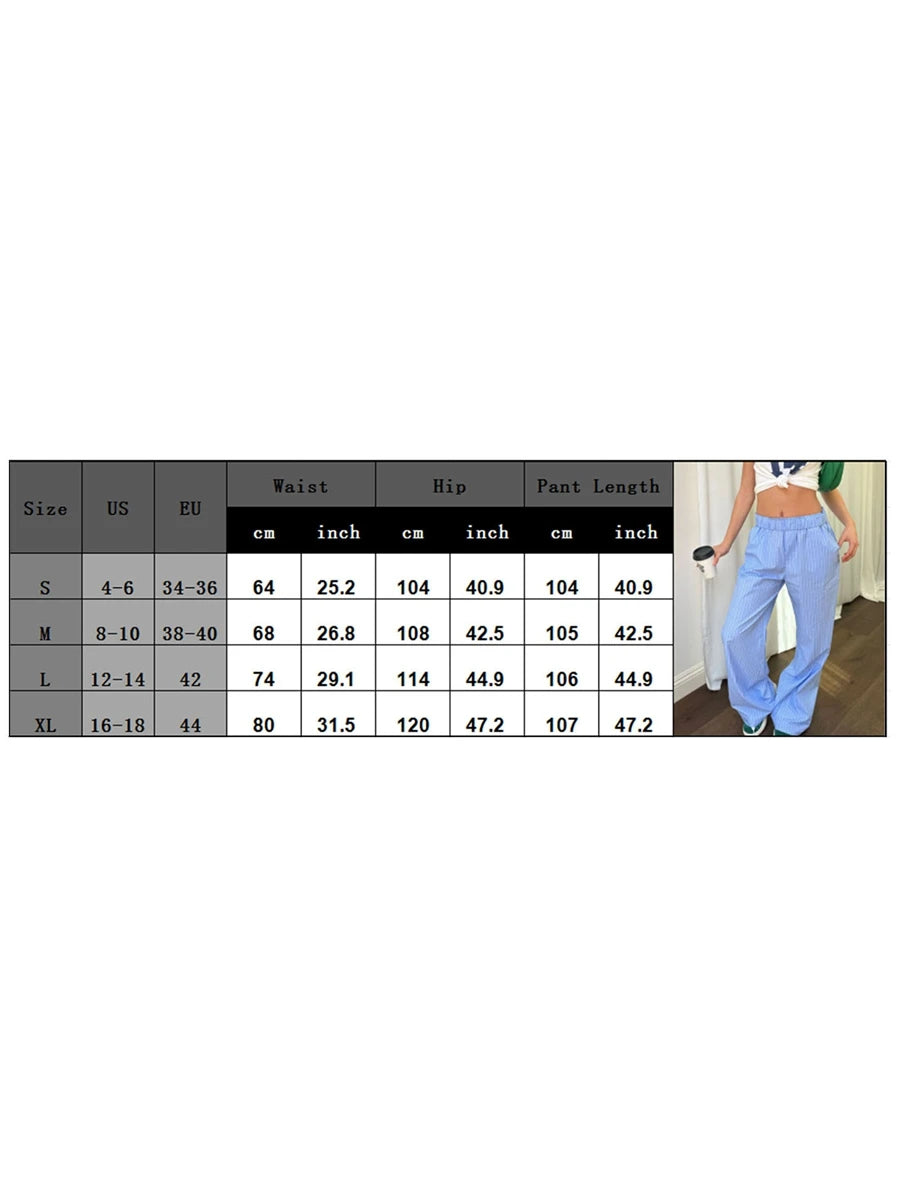 LIZAKOSHT  -  Women Y2k Striped Print Pants Casual Loose Fit High Waist Drawstring Wide Leg Pop Pants Vintage Streetwear Lounge Pants