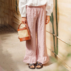 LIZAKOSHT  -  Plaid Print Pants Women y2k Clothes Elastic Waist Wide Leg Loose Ruffle Hem Trousers Summer Clothing 2000s Streetwear