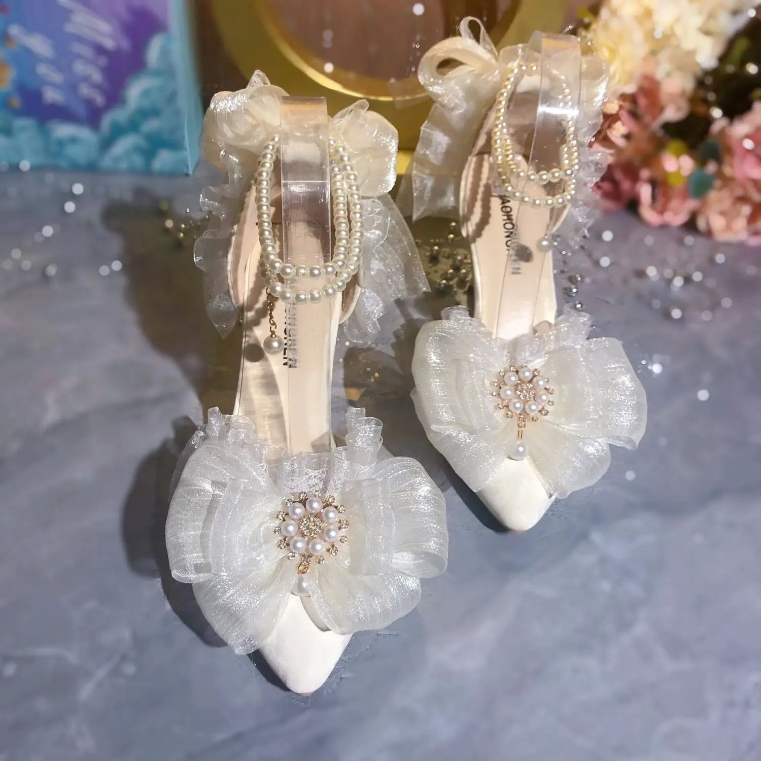 LIZAKOSHT  -  Elegant Womens Dress Shoes White Lolita Mary Jane Shoes Woman Luxury Designer Pearl Lolita Sandals Sling Back Heels Women