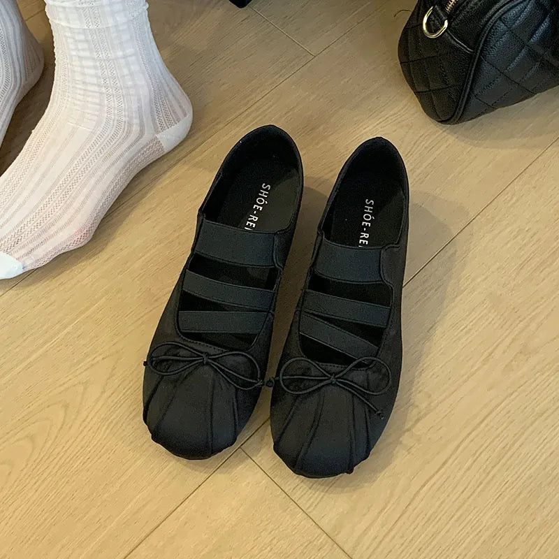 LIZAKOSHT  -  New Fashion Elastic Band Women Ballet Flats Dance Shoes Female Height Increasing Mary Janes Ladies Round Toe Footwear Flat Shoes