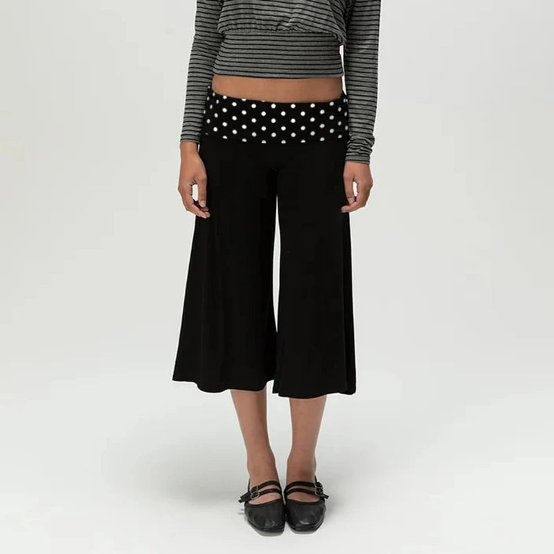 LIZAKOSHT  -  Women's Y2k Fold Over Loungewear Capris Wide Leg Cropped Flowy Gaucho Pants Comfy Casual Yoga Coluttes Pajama Bottoms