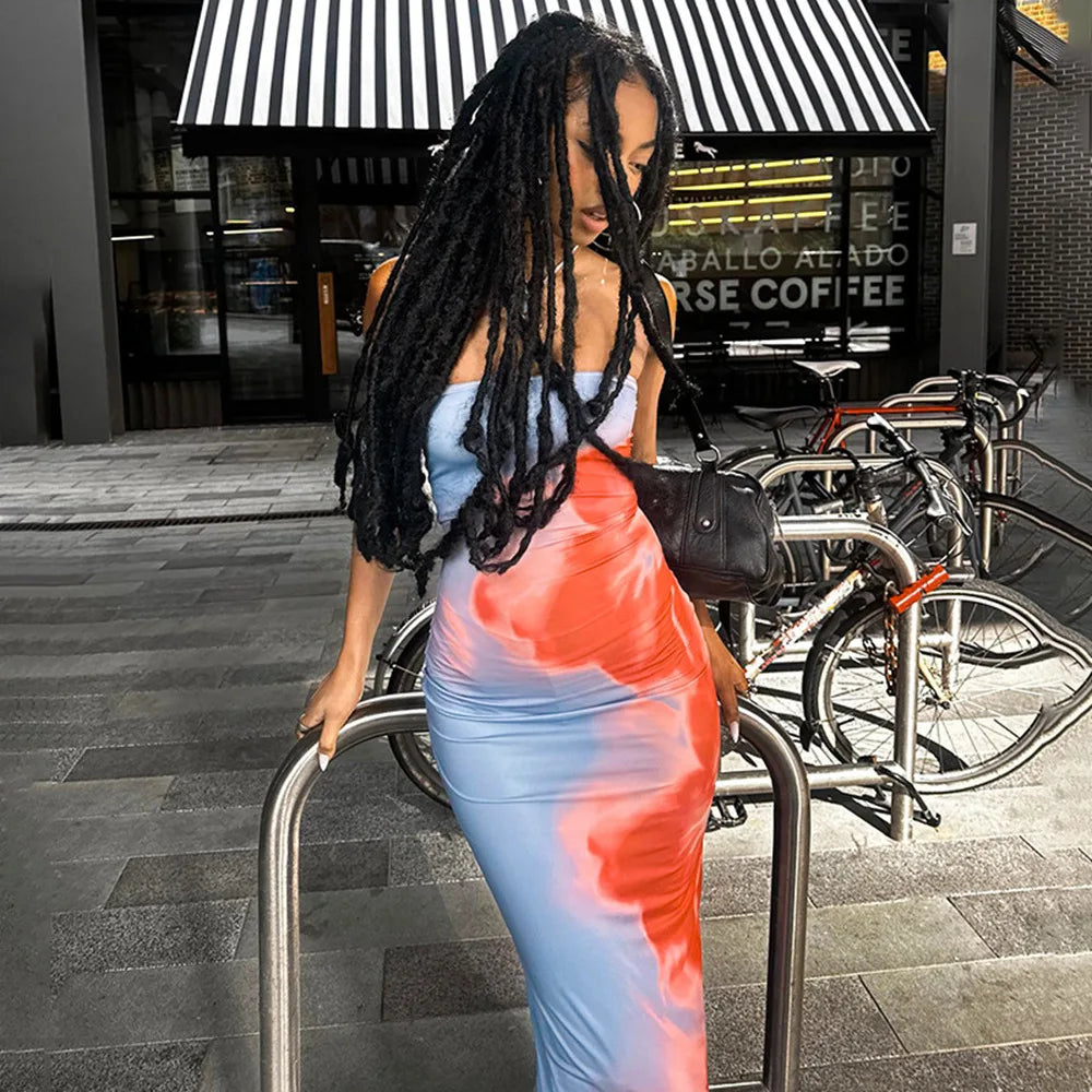 LIZAKOSHT  -  Summer New Sexy strapless Flower Printed Bag Hip Dress for Women Back Split Waist Tight Dresses Vacation style Casual Dress