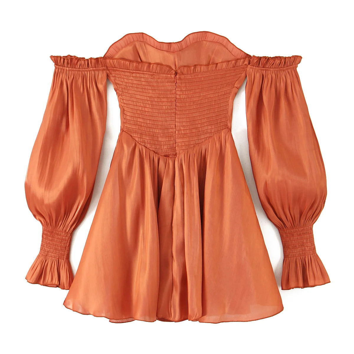 LIZAKOSHT  -  Women Slim Waist Ball Gown Swing Full Sleeve Low Chest Robe Sexy Wood ears Ruched Bra Corset style Off Shoulder Mini Dress