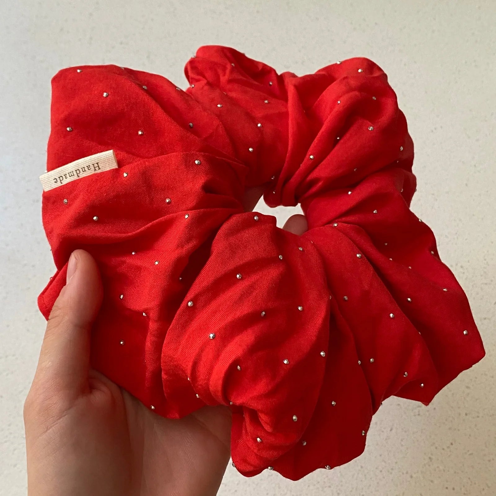 LIZAKOSHT  -  1pc Red Atmosphere Rhinestone Large Scrunchie, Korean-Style Temperament, Fashionable Niche, Daily Sweet Hair Tie, New Style