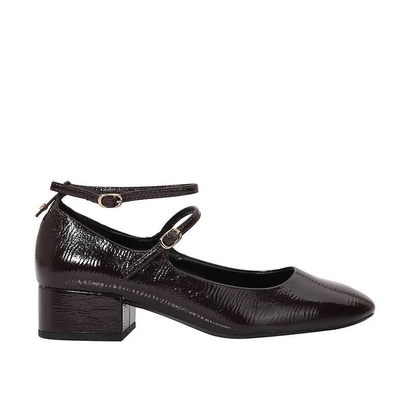 LIZAKOSHT  -  Chunky Heels Square Toe Women Mary Jane Shoes Elegant Ankle Strap Classic Retro Style Patent Leather Daily Office Lady Pumps