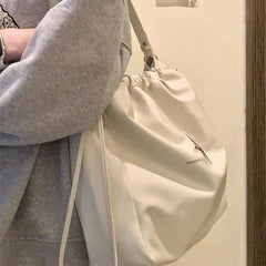 LIZAKOSHT  -  Cross High-capacity Drawstring Shoulder Bags Grunge Simple All Match Women's Handbags Japanese Fashion Trendy Casual Tote