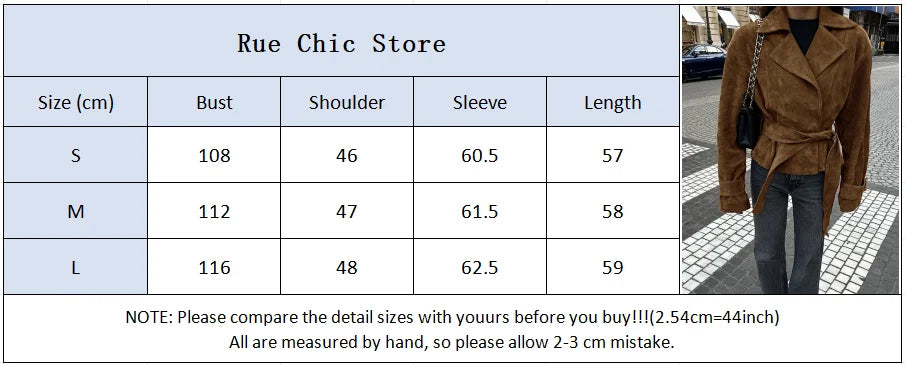 LIZAKOSHT  -  Retro Brown Lace Up Shorts Suede Jacket Elegant Female Lapel Long Sleeves Slim Coats Autumn Chic Lady High Street Outwear