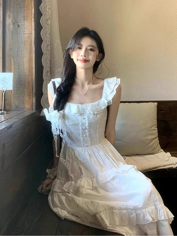LIZAKOSHT  -  Elegant 2000s Vintage Y2k Midi Dress Women Casual Retro Beach Style Short Sleeve Dress Even Party Chic One Piece Dress Korean