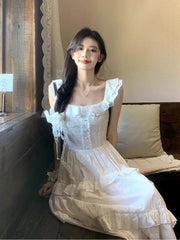 LIZAKOSHT  -  Elegant 2000s Vintage Y2k Midi Dress Women Casual Retro Beach Style Short Sleeve Dress Even Party Chic One Piece Dress Korean