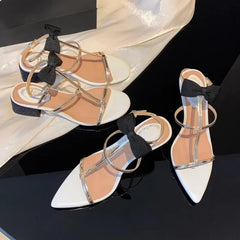 LIZAKOSHT  -  French Niche Bow Sandals 2025 Summer New Leather Open Toe Sexy Women'S High Heel Dress Sandals