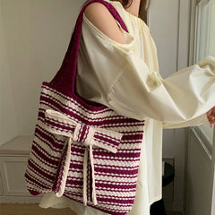 LIZAKOSHT  -  Japanese Gentle Y2k Knitted Shoulder Tote Bags Sweet Casual Contrast Color Underarm Bag Vintage Striped Women Shopping Handbags