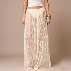 LIZAKOSHT  -  Womens Sexy Sheer Lace Skirt High Waisted Floral Embroidered See Through Ruffled A Line Long Maxi Long Beach Coverup Skirts