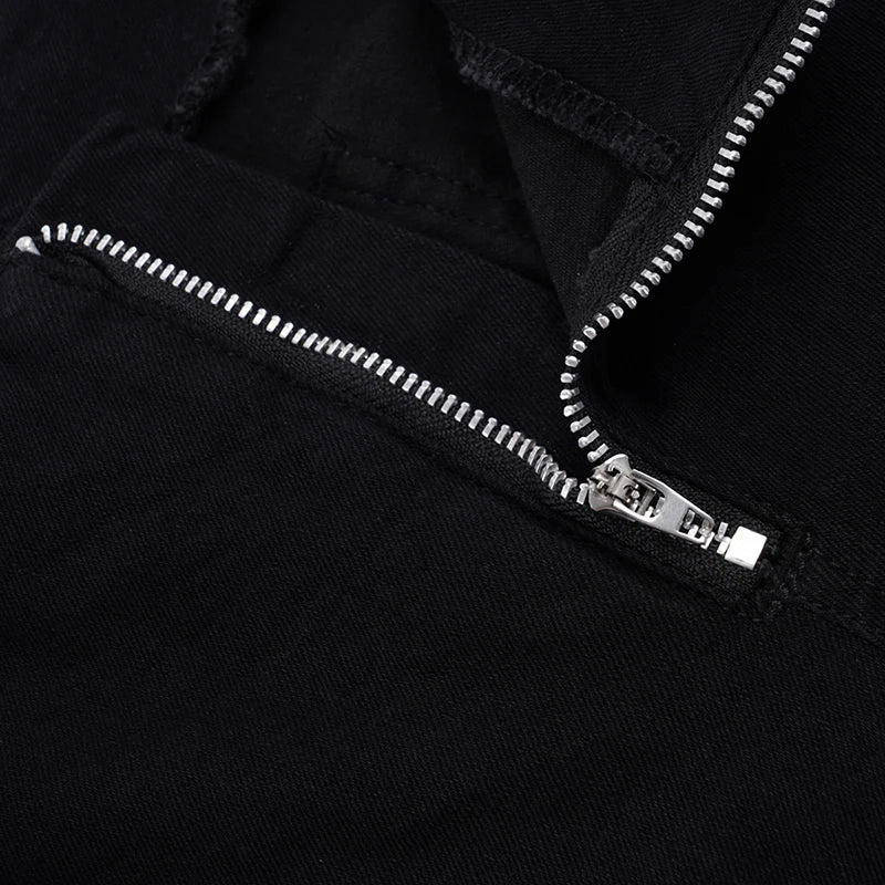 LIZAKOSHT  -  Y2k Heavy Duty Eyelet Belt Flared Jeans Punk Grunge Low-Waist Slim Skinny Denim Trousers Aesthetic 2000s Pants Fashion